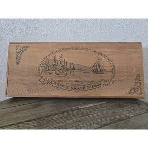 Vintage "Authentic Smoked Salmon" British Columbia Decorative 18" Wooden Box